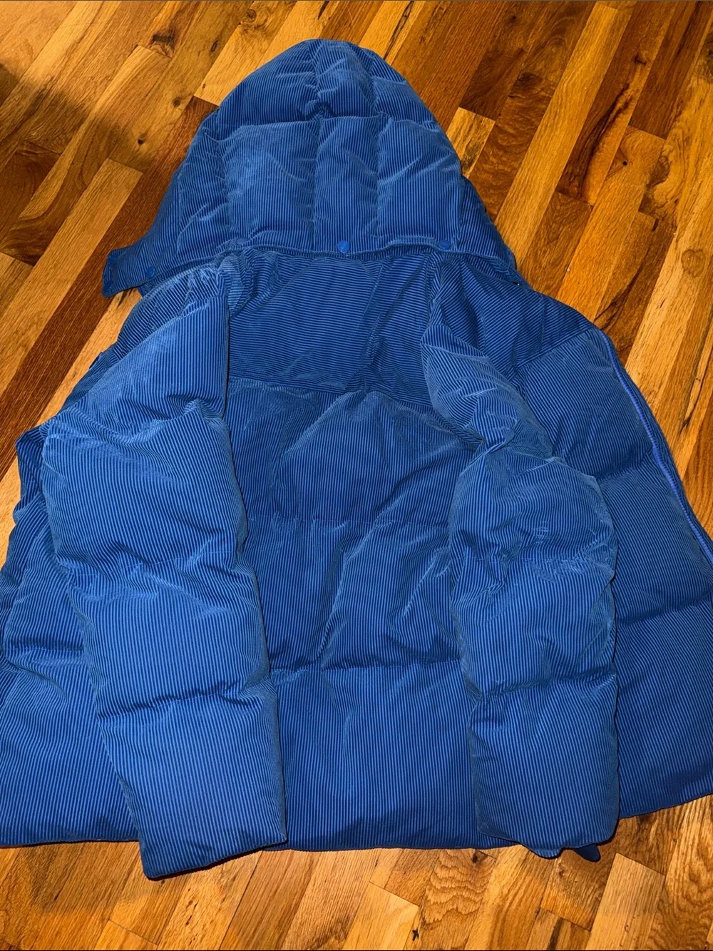 Valley Kids' Hooded Blue Corduroy Puffer Jacket